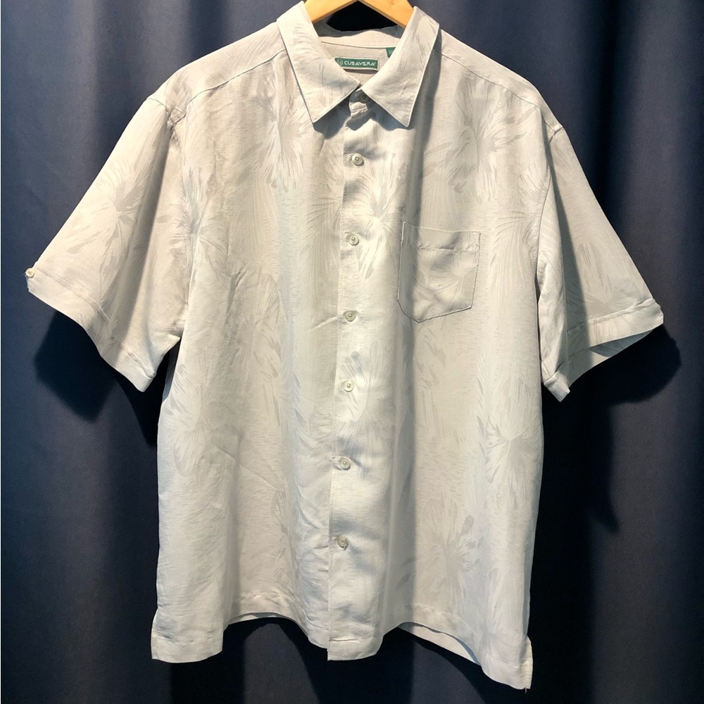 cubavera mens shirt  XXL Hawaiian Short Sleeves Light Grey